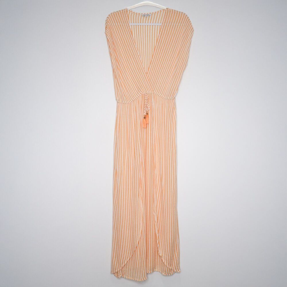Blue Island Womens Maxi Dress Size Large Orange Metallic Pinstripe Coverup Swim